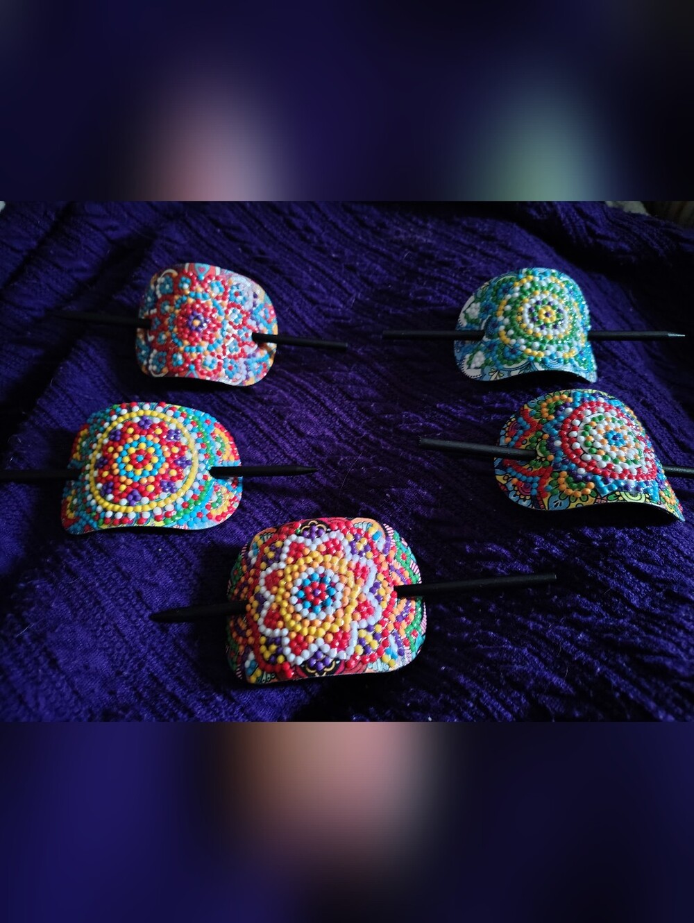 Set of 5: Set of 5 Handmade Boho Mandala Hair Slides | Beaded Stick Barrette